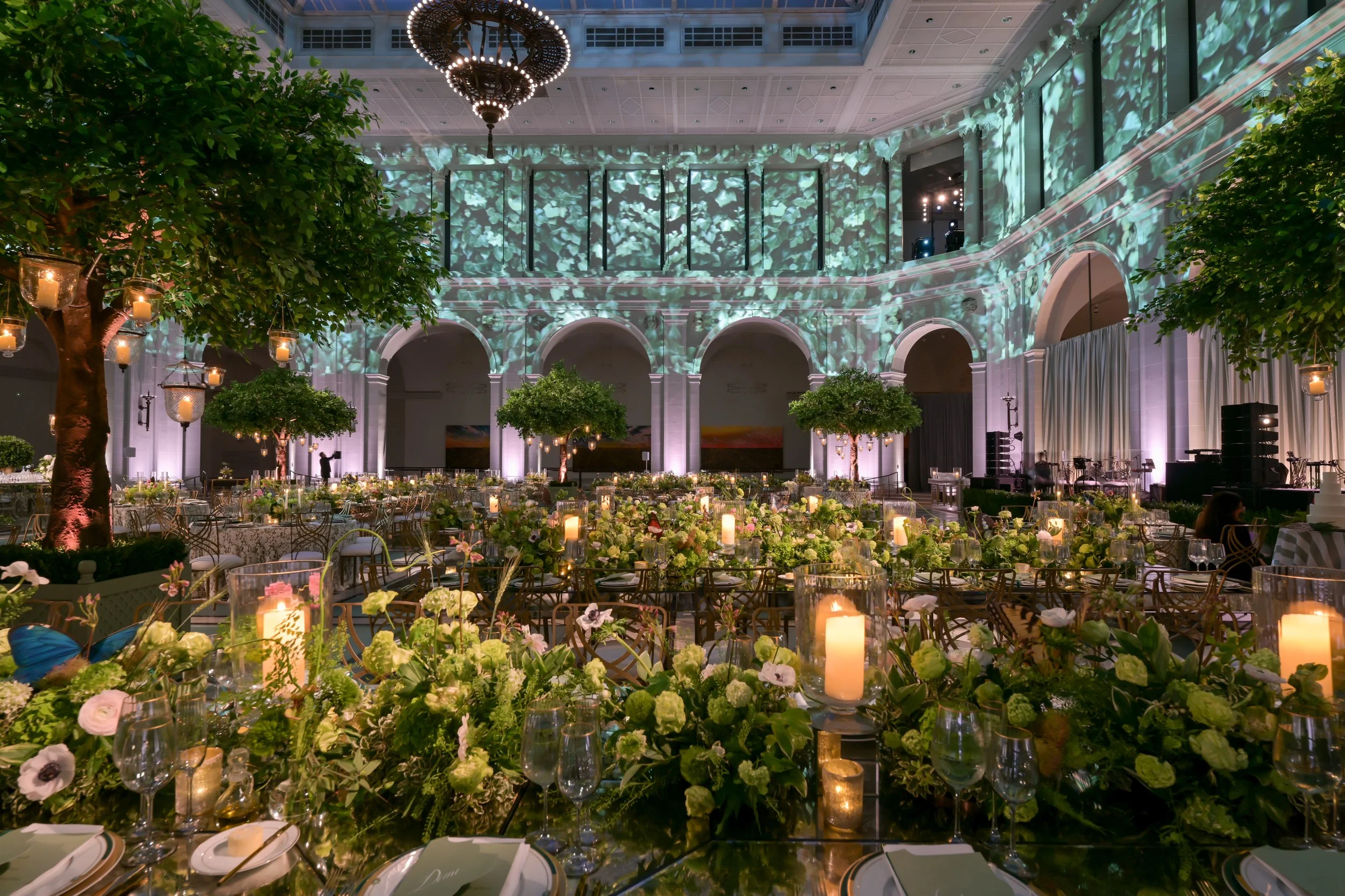 Architectural mapping detail during wedding event